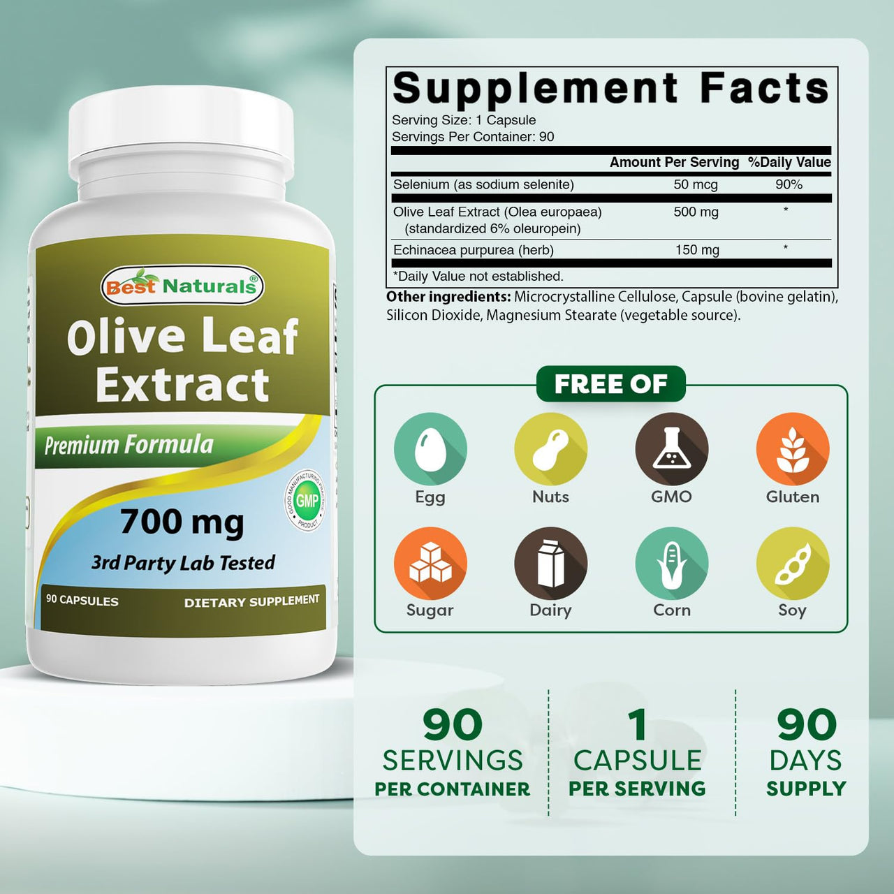 Best Naturals Olive Leaf Extract, 700 Mg, 90 Count