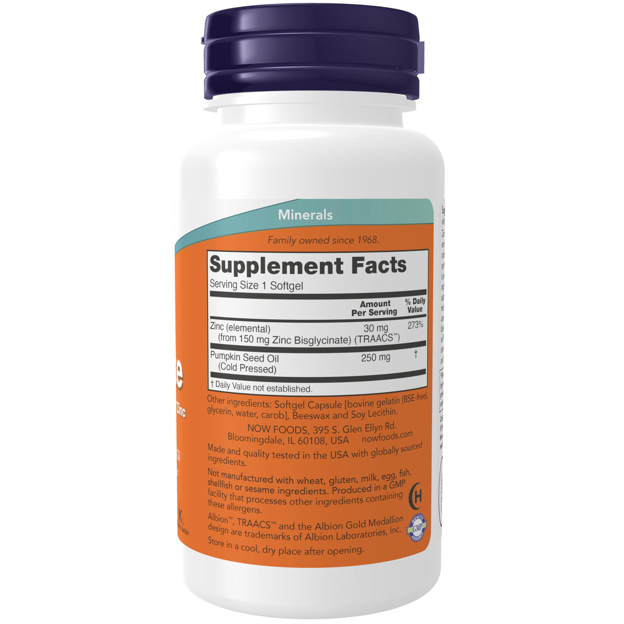 NOW Foods Supplements, Zinc Glycinate with 250 mg Pumpkin Seed Oil, Supports Prostate Health*, 120 Softgels (Packaging May Vary)
