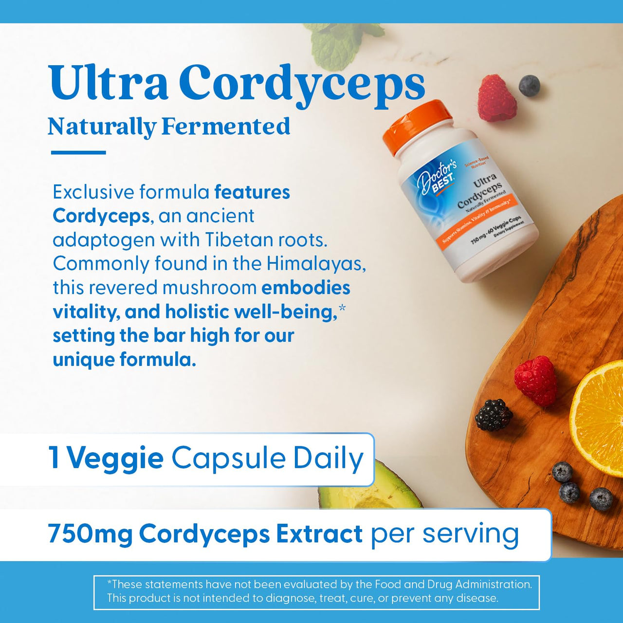 Doctors Best Ultra Cordyceps, Supports Stamina, Vitality & Immunity, Naturally Fermented Cordyceps, Vegan 60 Veggie Caps