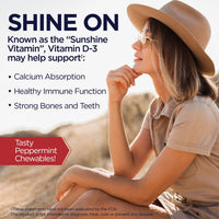 Thumbnail for KAL Vitamin D-3 1000 IU Chewable | Peppermint Flavor | Healthy Immune Function & Bone Support | 200 Chews, 200 Serv