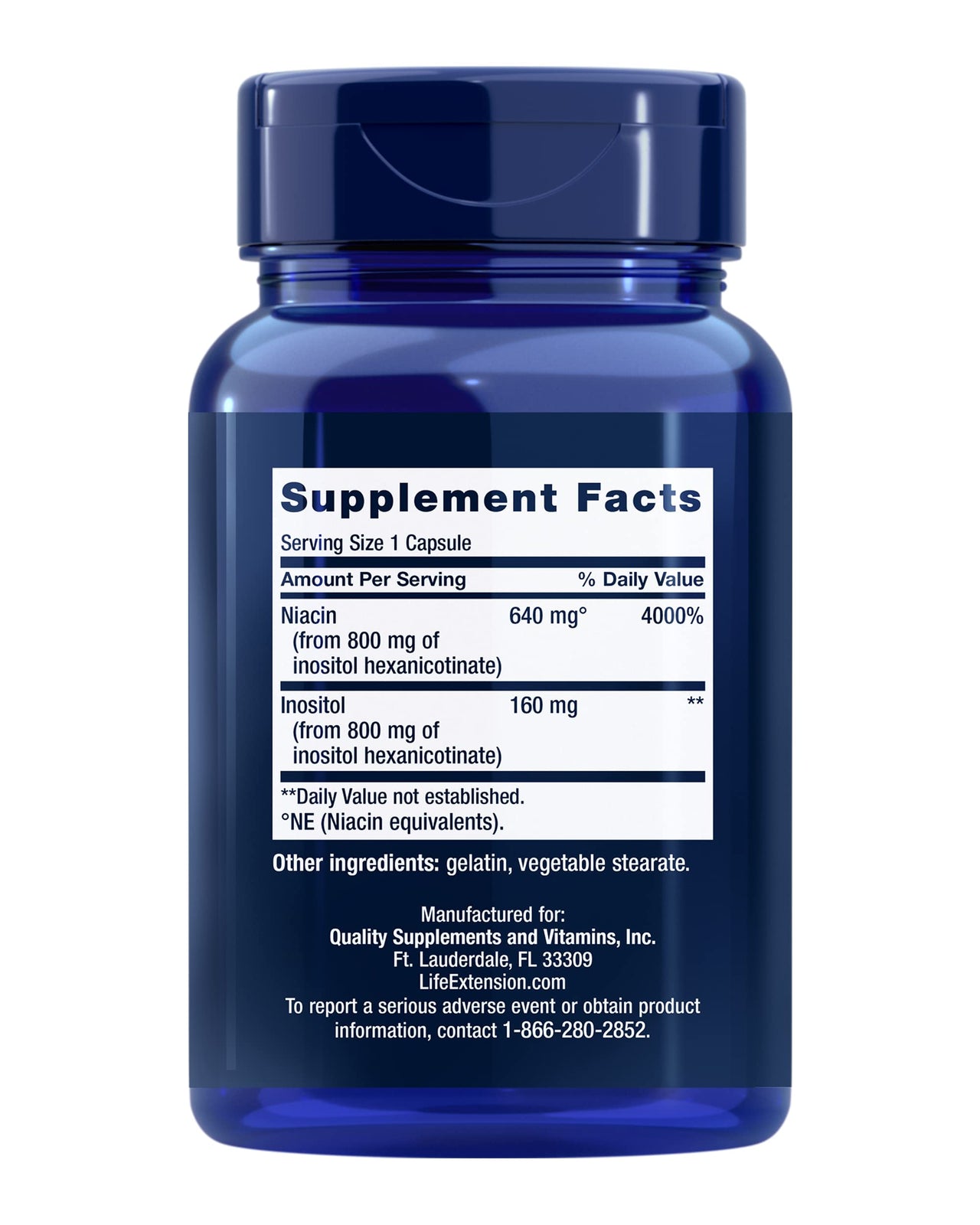 Life Extension No Flush Niacin, B3 for Heart Health, Cholesterol & Energy Support, Non-GMO, Gluten-Free, 100 Capsules