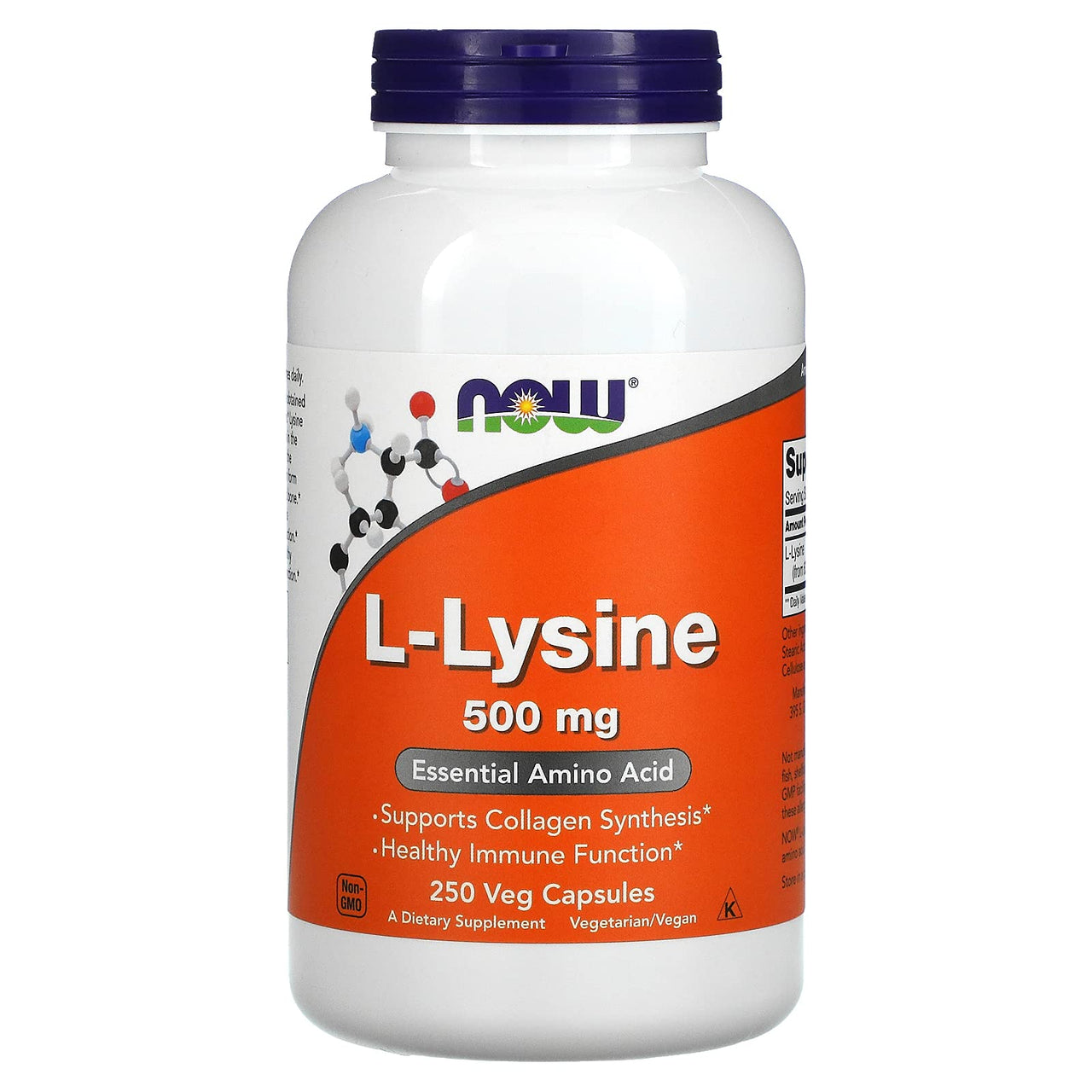 NOW Foods L-lysine 500 mg, 250 Capsules (Pack of 2)
