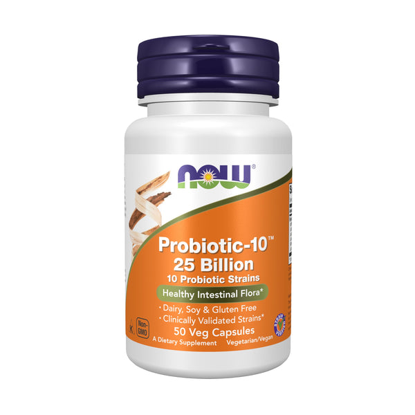 NOW Foods Supplements, Probiotic-10™, 25 Billion, with 10 Probiotic Strains, Dairy, Soy and Gluten Free, Strain Verified, 50 Veg Capsules