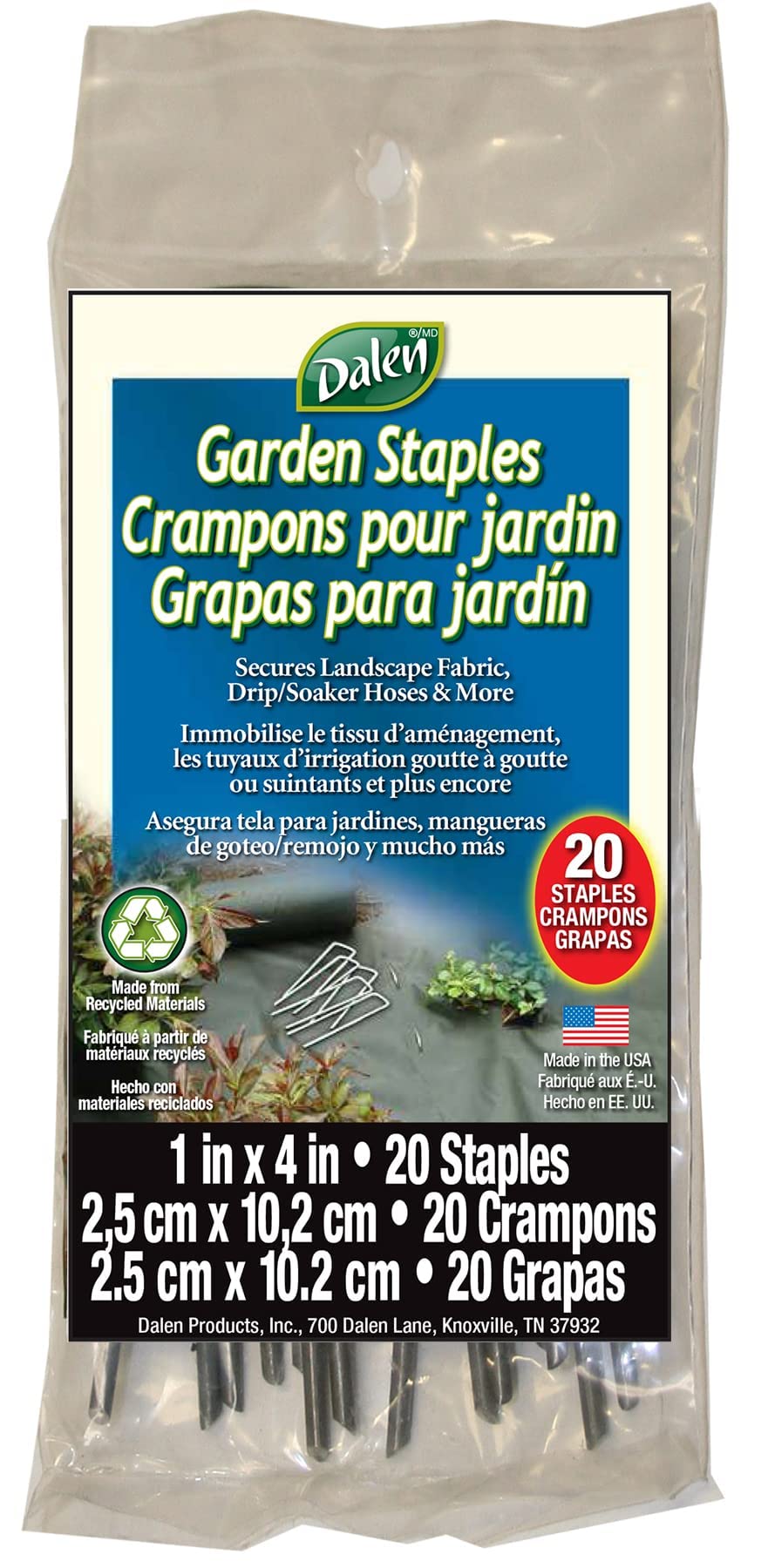 DALEN Garden Landscape Staples – Unique 4 inch Metal Stakes – for Professionals and Beginners – Durable and Versatile – Best for Lawn Drippers, Ground Cover (20 Count)
