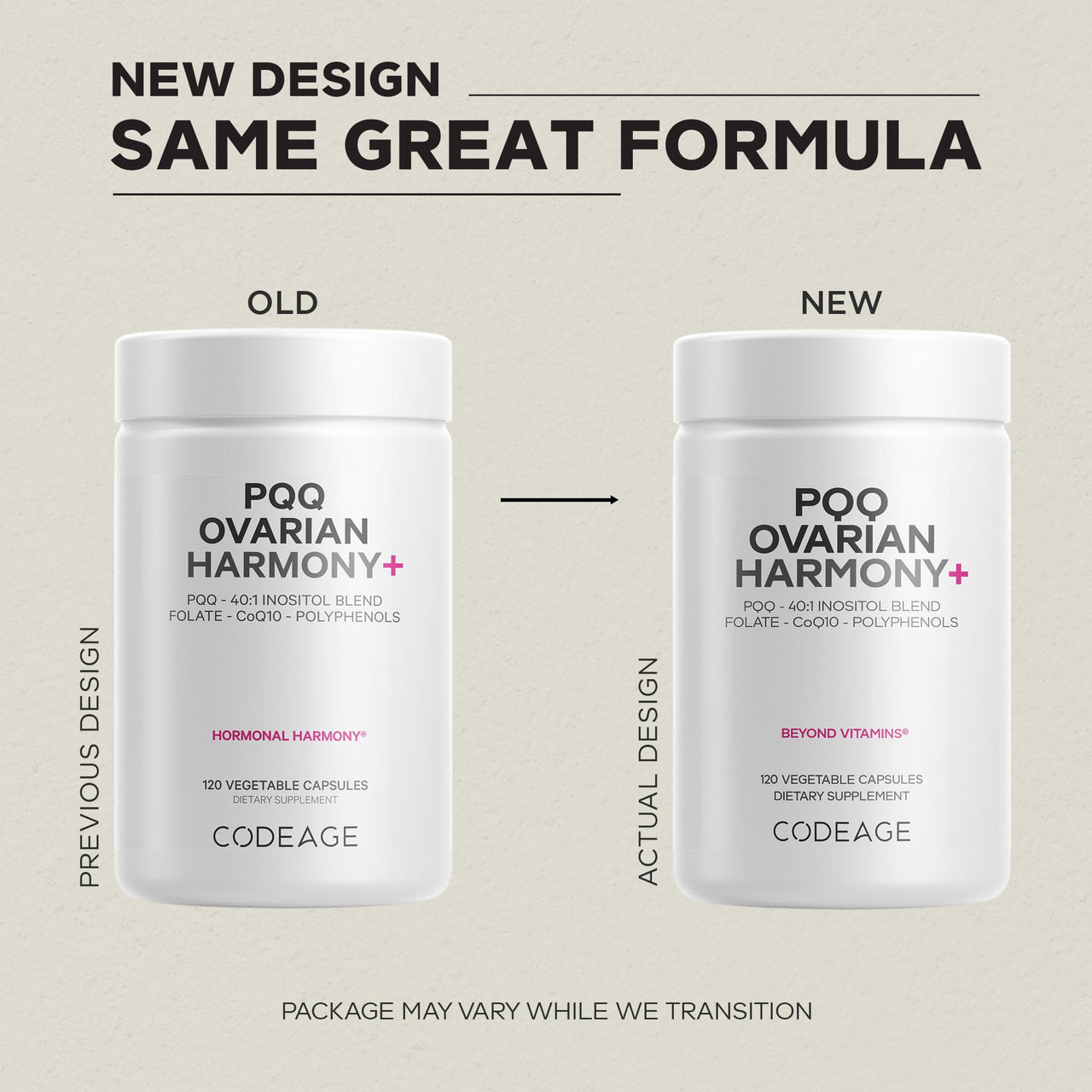 Codeage PQQ Ovarian Harmony+ Supplement - PQQ (Pyrroloquinoline Quinone), Myo-Inositol & D-Chiro-Inositol 40:1 Blend, Folate 5-MTHF, CoQ10, Wild Blueberry - Liposomal Delivery - Non-GMO - 120 Capsules