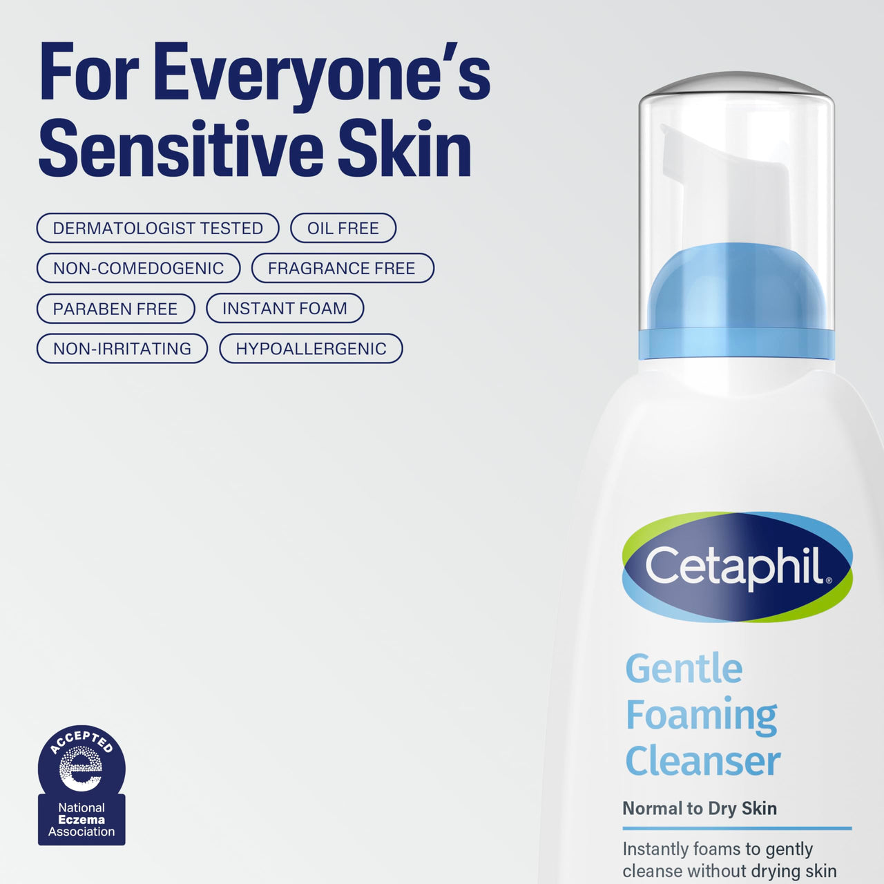 Cetaphil Oil Free Gentle Foaming Cleanser For Dry to Normal, Sensitive Skin, 8oz Pack of 2, Made with Glycerin and Vitamins B5 and E, Dermatologist Tested, Hypoallergenic, Soap Free, Fragrance Free
