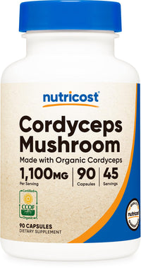 Thumbnail for Nutricost Cordyceps Mushroom Capsules 1100mg, 45 Serv - CCOF Certified Made with Organic, Vegetarian, Gluten Free, 550mg Per Capsule (90 Capsules)