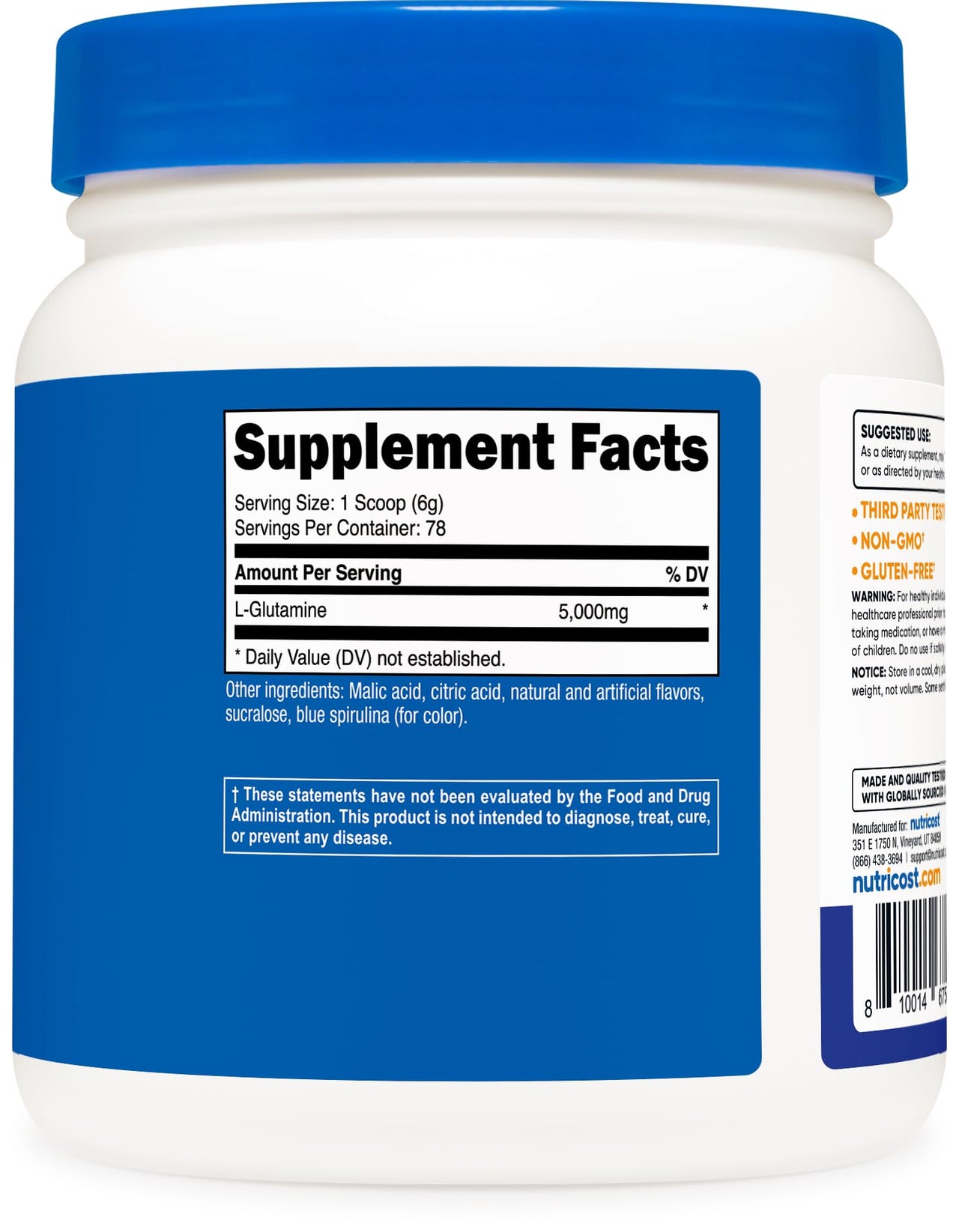Nutricost L-Glutamine Powder (500 Grams) (Blue Raspberry)