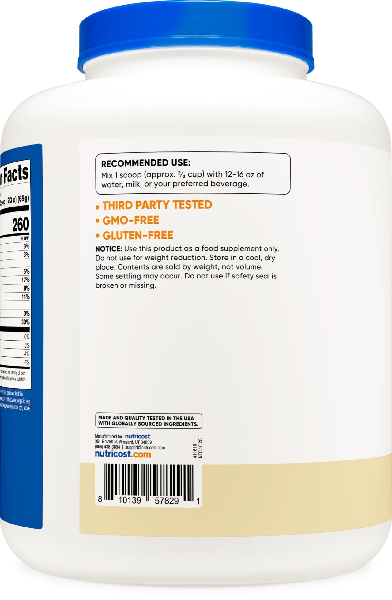 Nutricost Meal Replacement Shake Powder (Vanilla) 4.6 LBS - 30g of Protein with Fiber, GMO-Free, Gluten-Free, 30 Servings