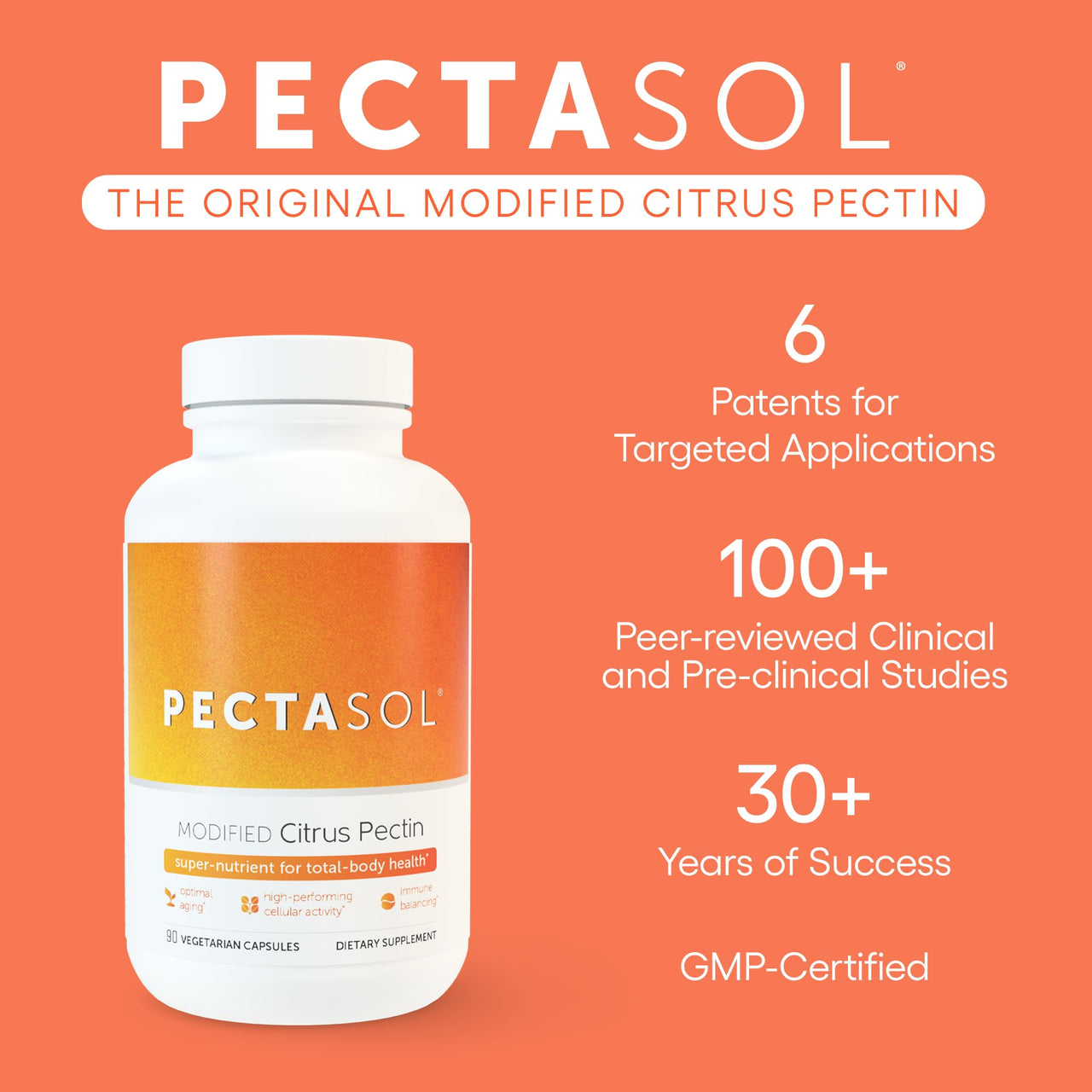 EcoNugenics PectaSol Modified Citrus Pectin – 120 Tangerine Chewable Tablets – Total-Body Health Supplement to Support Heart, Immune System, Inflammation Response + Maintain Healthy Galectin-3 Levels