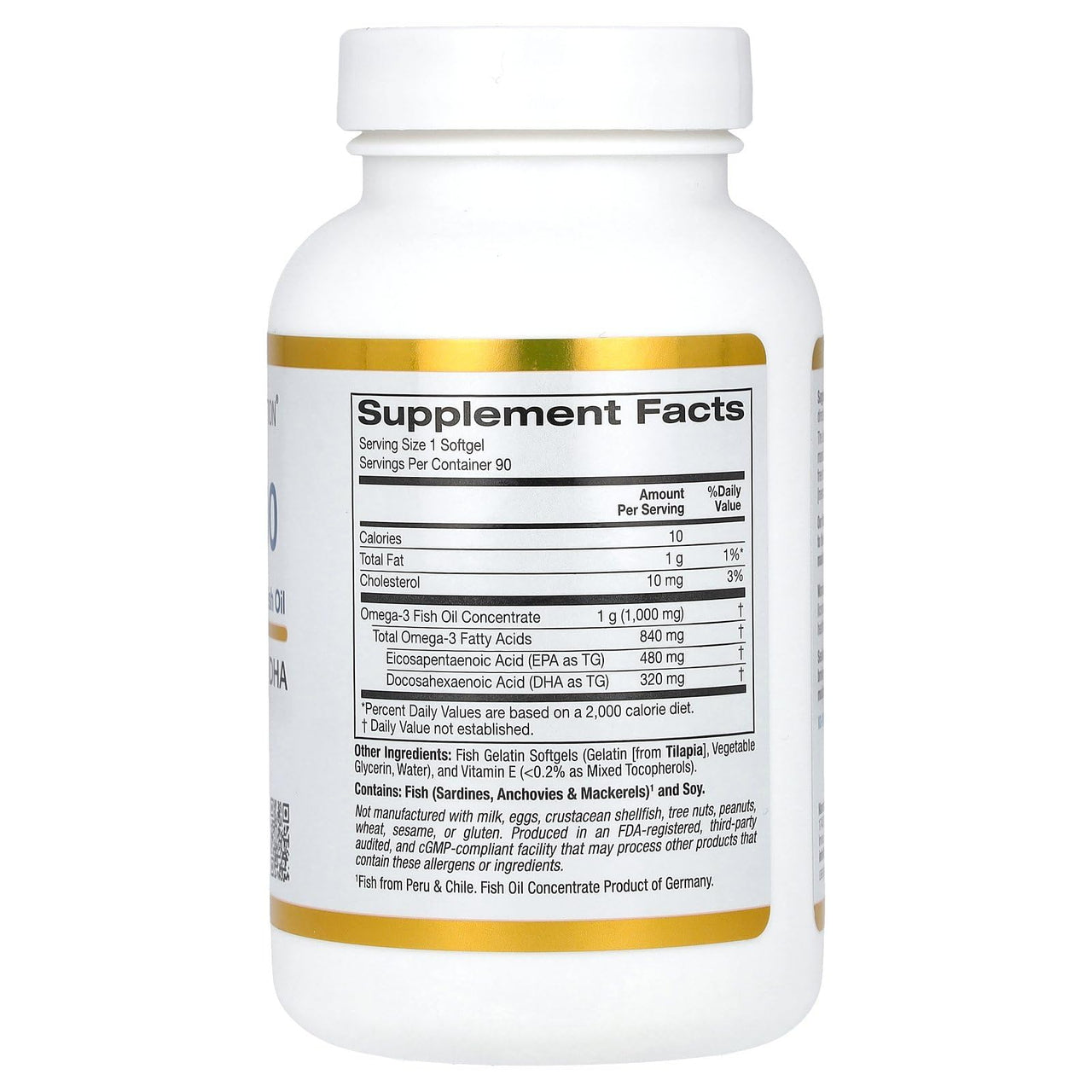 California Gold Nutrition Omega 800 Ultra-Concentrated Omega-3 Fish Oil, kd-pur Triglyceride Form, 1,000 mg, 90 Fish Gelatin Softgels