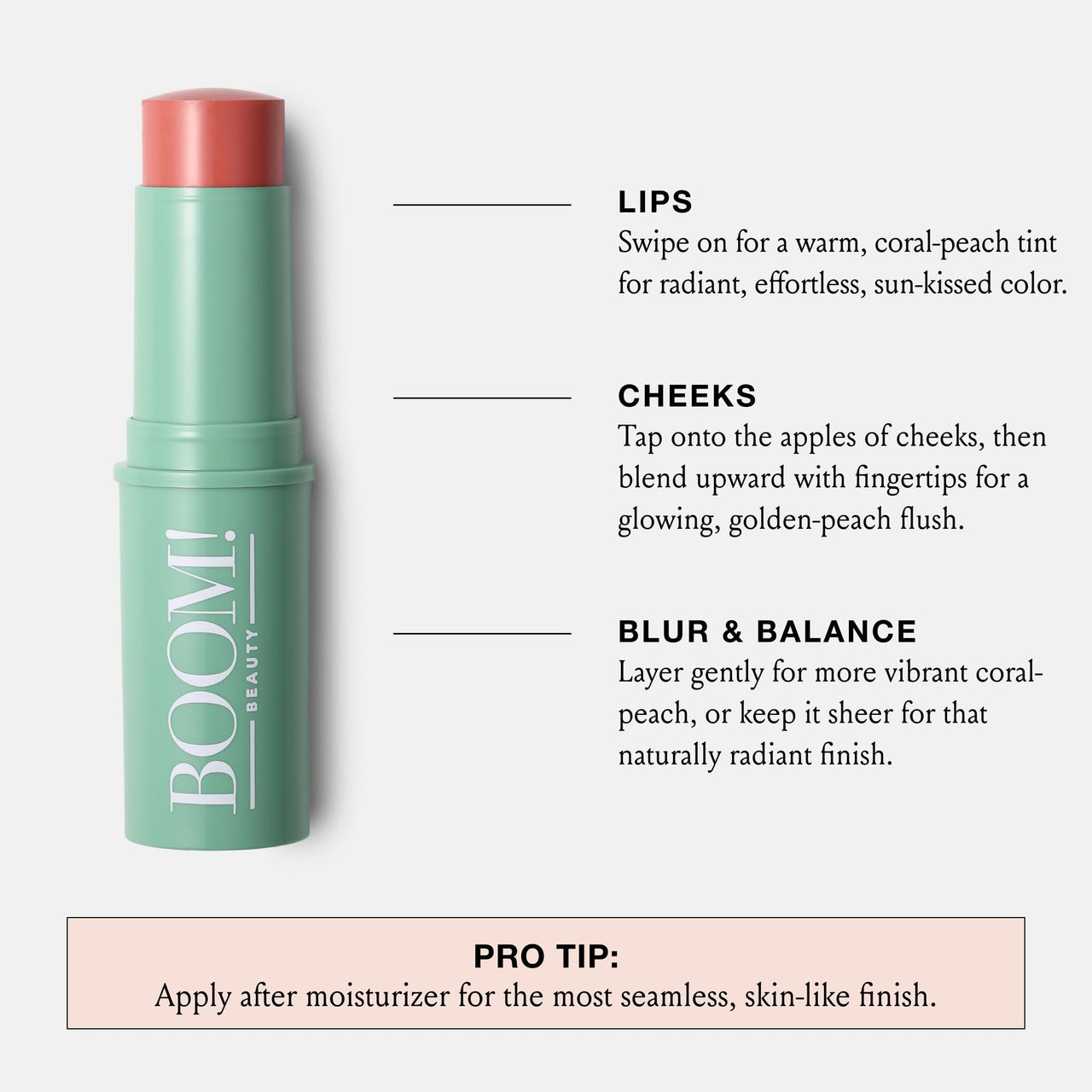 Boomstick Golden Peach ™ - Warm, Coral-Peach Blush Stick and Lipstick - Multistick, Vegan, Makeup for Older Women and Mature Skin Boom Stick By Cindy Joseph
