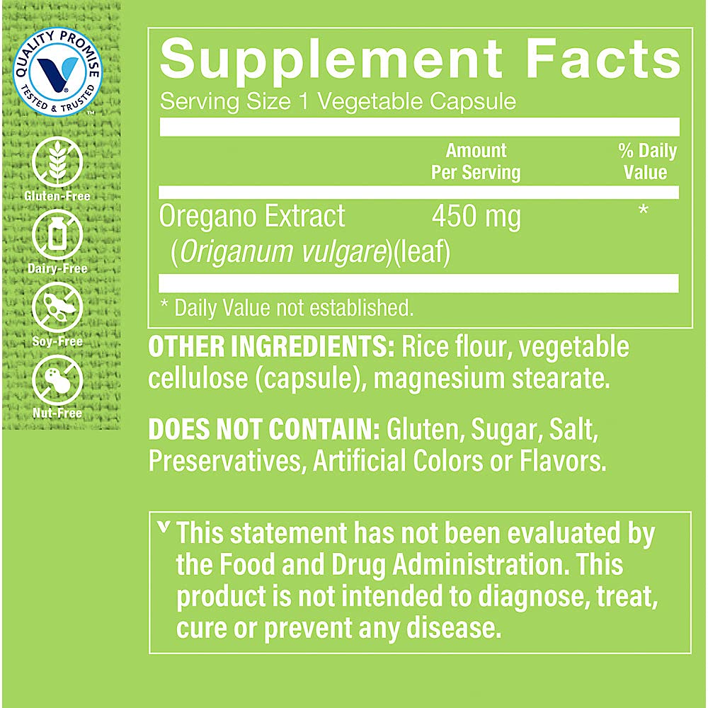 The Vitamin Shoppe Oregano Extract 450MG, Herbal Supplement that Supports Immune Health (100 Capsules)