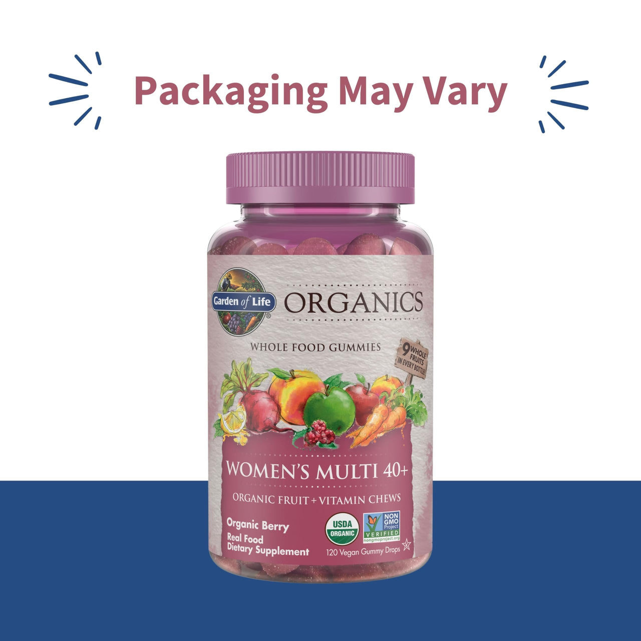 Garden of Life Organics Women 40+ Gummy Vitamins - Berry - Certified Organic, Non-GMO, Vegan, Kosher Complete Multi - Methyl B12, C & D3 - Gluten, Soy & Dairy Free, 120 Real Fruit Gummies