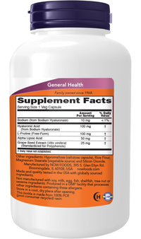 Thumbnail for NOW Foods Supplements, Hyaluronic Acid 100 mg, Double Strength with L-Proline, Alpha Lipoic Acid and Grape Seed Extract, 180 Veg Capsules (1)