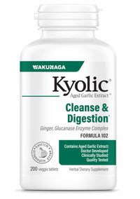 Thumbnail for Kyolic Aged Garlic Extract Formula 102, Cleanse & Digestion*, Ginger and Enzyme Complex, 200 Vegetarian Tablets