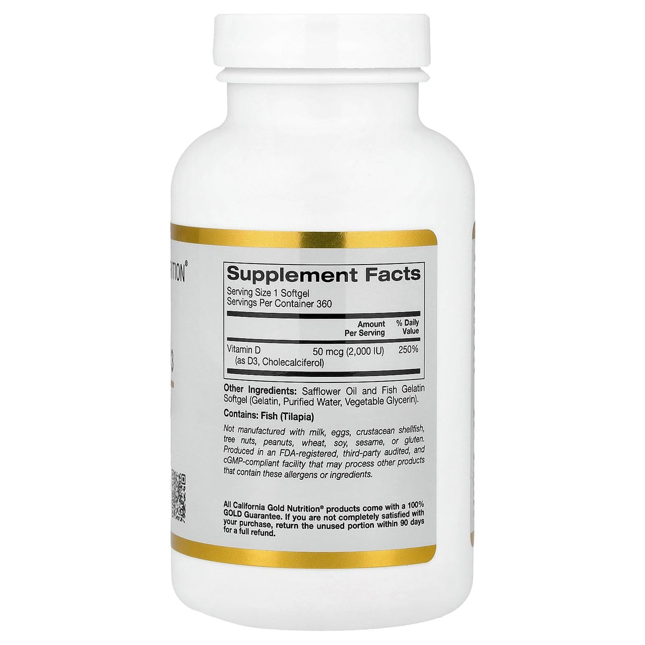 California Gold Nutrition Vitamin D3, 50 mcg (2,000 IU), 360 Fish Gelatin Softgels