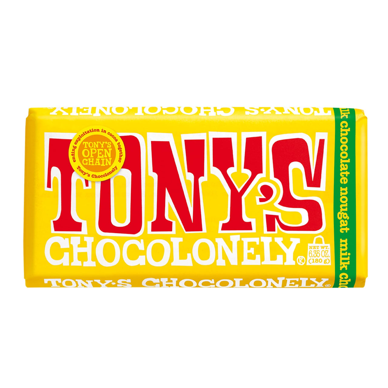Tony’s Chocolonely Belgian Milk Chocolate Honey Almond Nougat Candy Bar for Snacks, Chocolate Bar for Party Favors, Gifts, or Gift Basket, 32% Cacao, Made From Quality Fairtrade Cocoa, 6.35 Oz