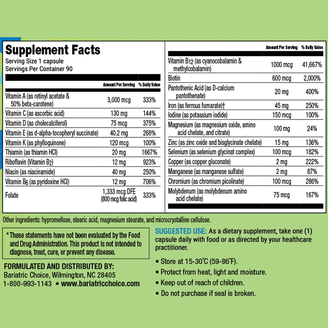 Bariatric Choice Once-Daily Bariatric Multivitamin with 45 mg of Iron | Easy to Swallow Capsule | Vitamin for Bariatric Surgery Patients | 90 Count (3-Month Supply)