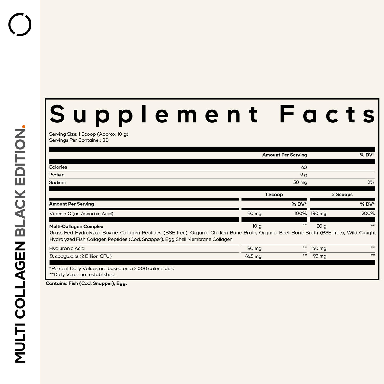 Codeage Multi Collagen Peptides Powder + Probiotics Black Edition, Vitamin C, Hyaluronic Acid Powder Supplement, Grass-Fed, Hydrolyzed, Zero Carbs, Type I, II, III, V & X, Unflavored, 10.58oz