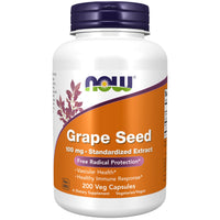 Thumbnail for NOW Foods Supplements, Grape Seed 100 mg - Standardized Extract, Highly Concentrated Extract with a Minimum of 90% Polyphenols, with Vitamin C, 200 Veg Capsules