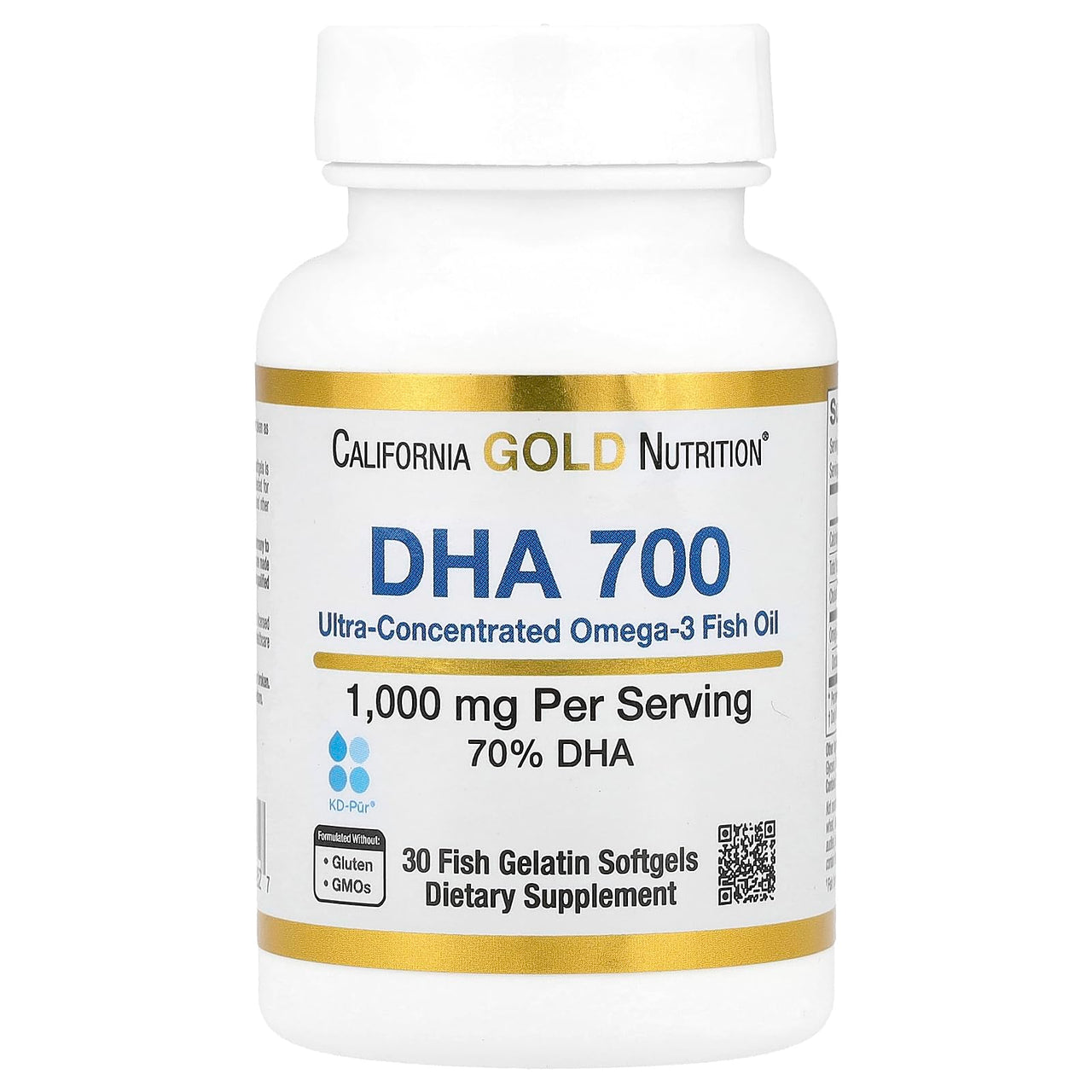 California Gold Nutrition DHA 700 Fish Oil by - Pharmaceutical Grade Fish Oil with DHA - Support for Brain & Cardiovascular Health - Gluten Free, Non-GMO - 1000 mg - 30 Fish Gelatin Softgels