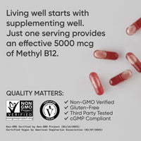 Thumbnail for Sports Research® Vitamin B12 as Methylcobalamin 5000mcg - High Potency Vegan B12 w/Coconut MCT Oil for Energy Metabolism Support - Vegan Certified · Non-GMO · Gluten Free - 120 Liquid Caps