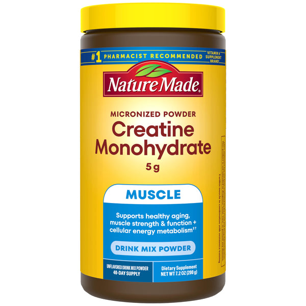 Nature Made Micronized Creatine Monohydrate Powder 5 g per Serving, Unflavored Drink Mix Powder, Muscle Support, 200 g, 40 Day Supply