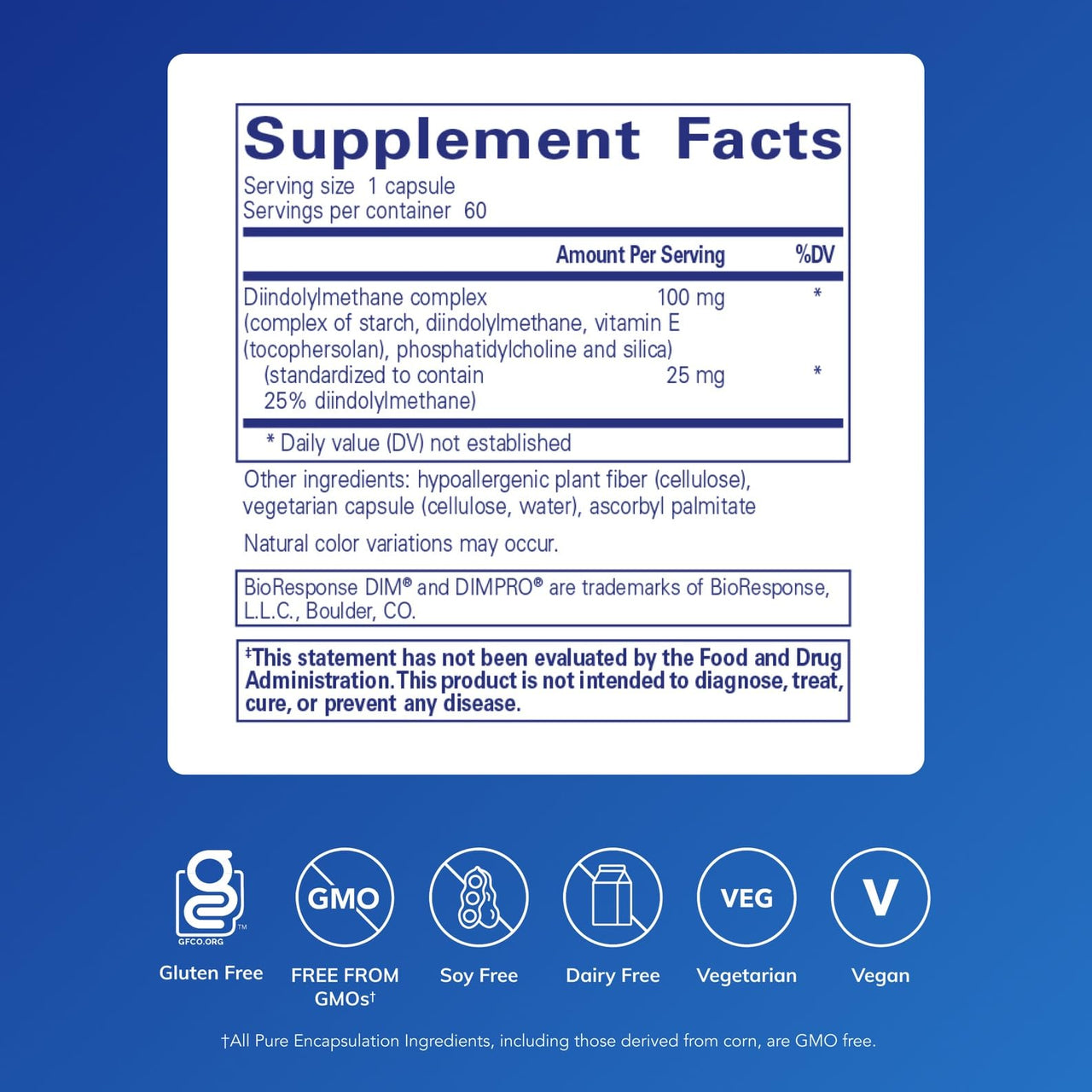 Pure Encapsulations DIMPRO 100 - Diindolylmethane Supplement - for Breast, Cervical & Prostate Health* - Gluten Free & Vegan - 60 Capsules