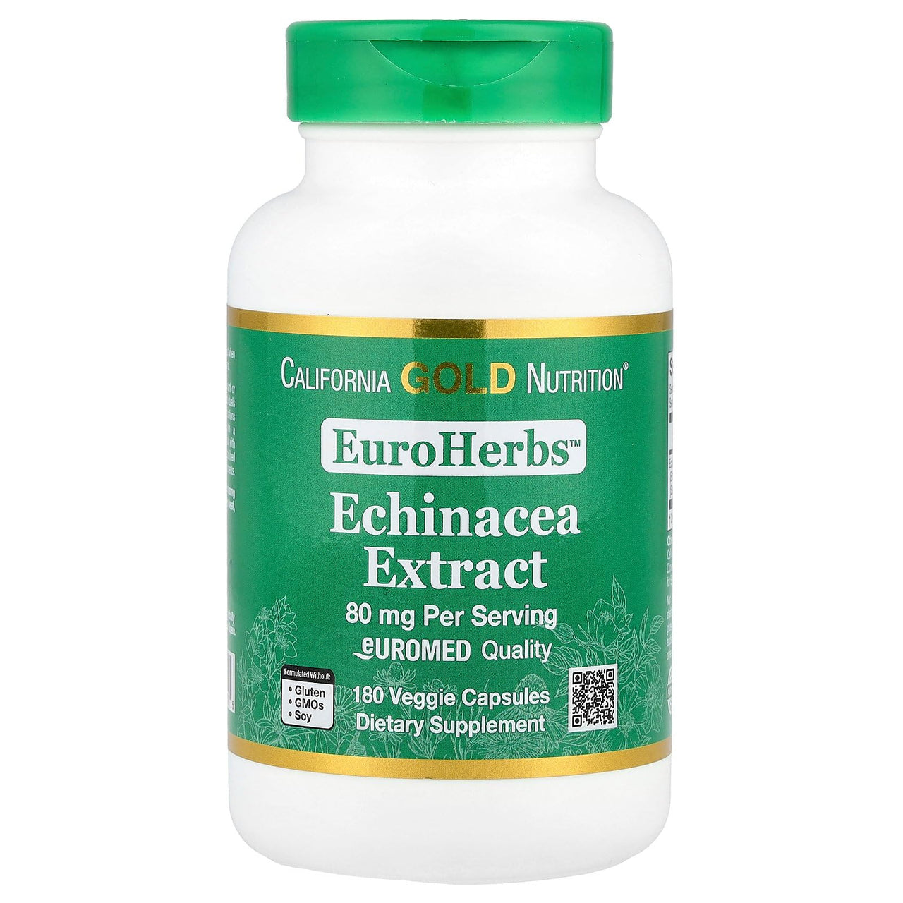 California Gold Nutrition EuroHerbs™, Echinacea Herb Extract, Euromed Quality, 80 mg, 180 Veggie Capsules