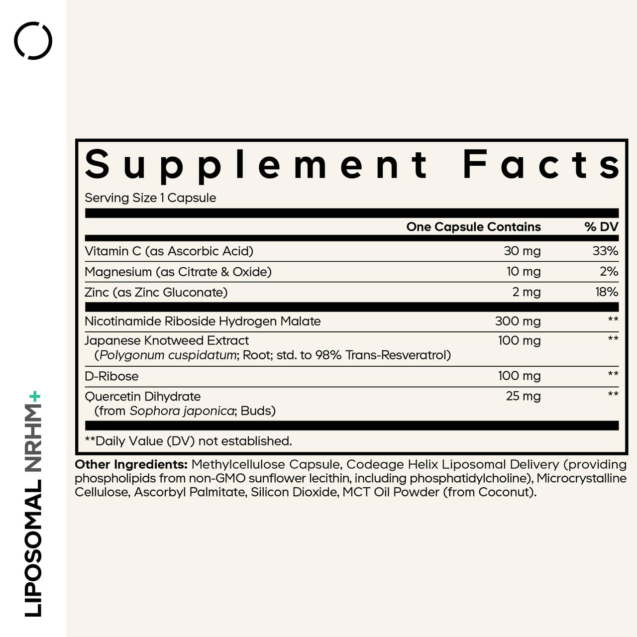 Codeage Liposomal NRHM+ Supplement - NRH Hydrogen Malate 300 mg, Resveratrol, D-Ribose & Quercetin - Vitamin C, Magnesium & Zinc - Liposomal Delivery - Non-GMO - 60 Capsules