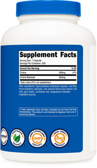 Thumbnail for Nutricost Choline Bitartrate 650mg, 240 Vegetarian Capsules - Non-GMO, Vegetarian Friendly, Gluten Free
