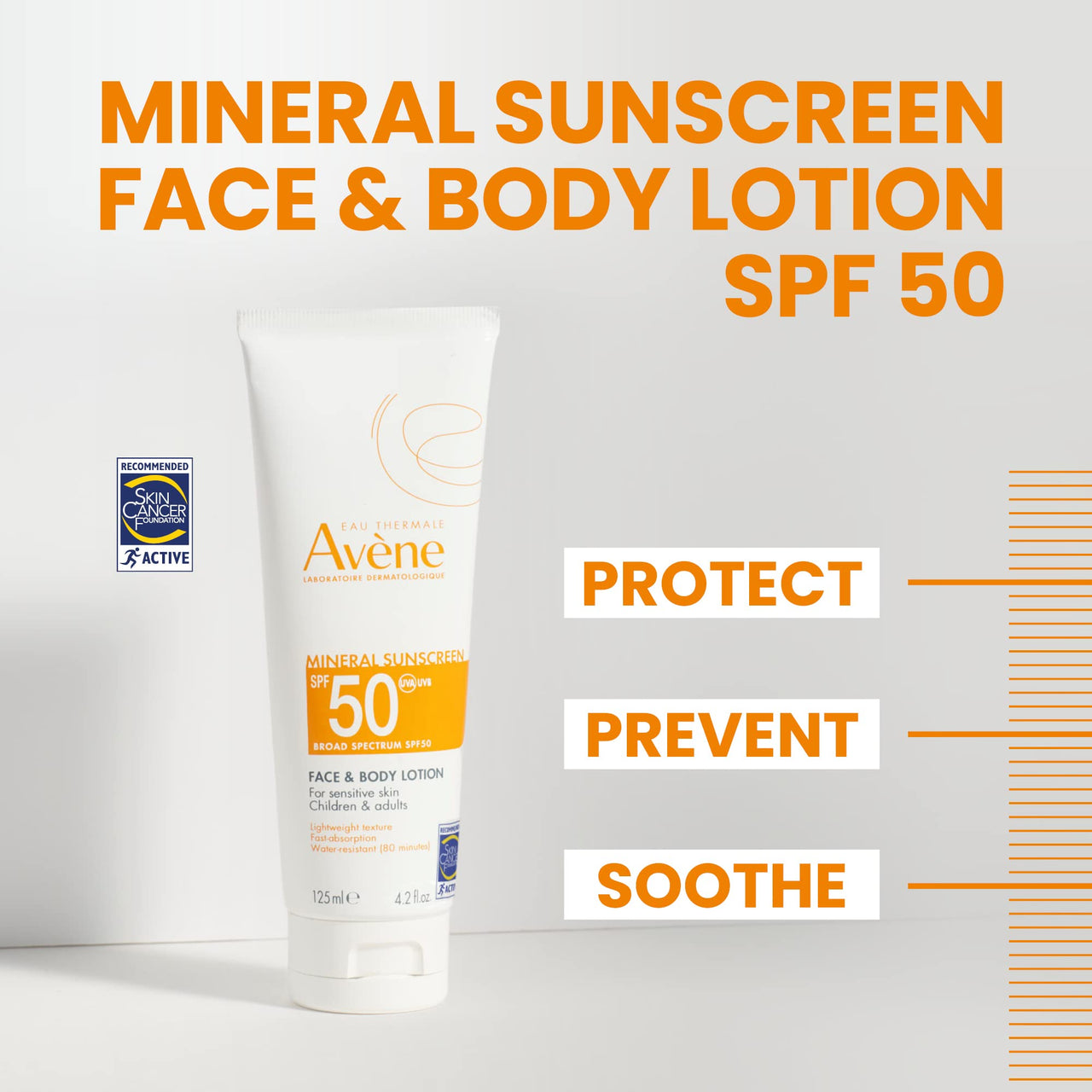 Avène Mineral Sunscreen Broad Spectrum SPF 50 Face and Body Lotion 4.23 Fl Oz