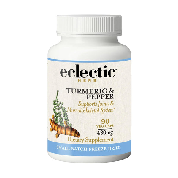 Eclectic Herb - Organic Turmeric & Pepper Capsules | Musculoskeletal System & Joint Health Support | Herbal Supplement | Vegan, Non-GMO, Gluten Free, Freeze-Dried (90 CT | 430 mg)