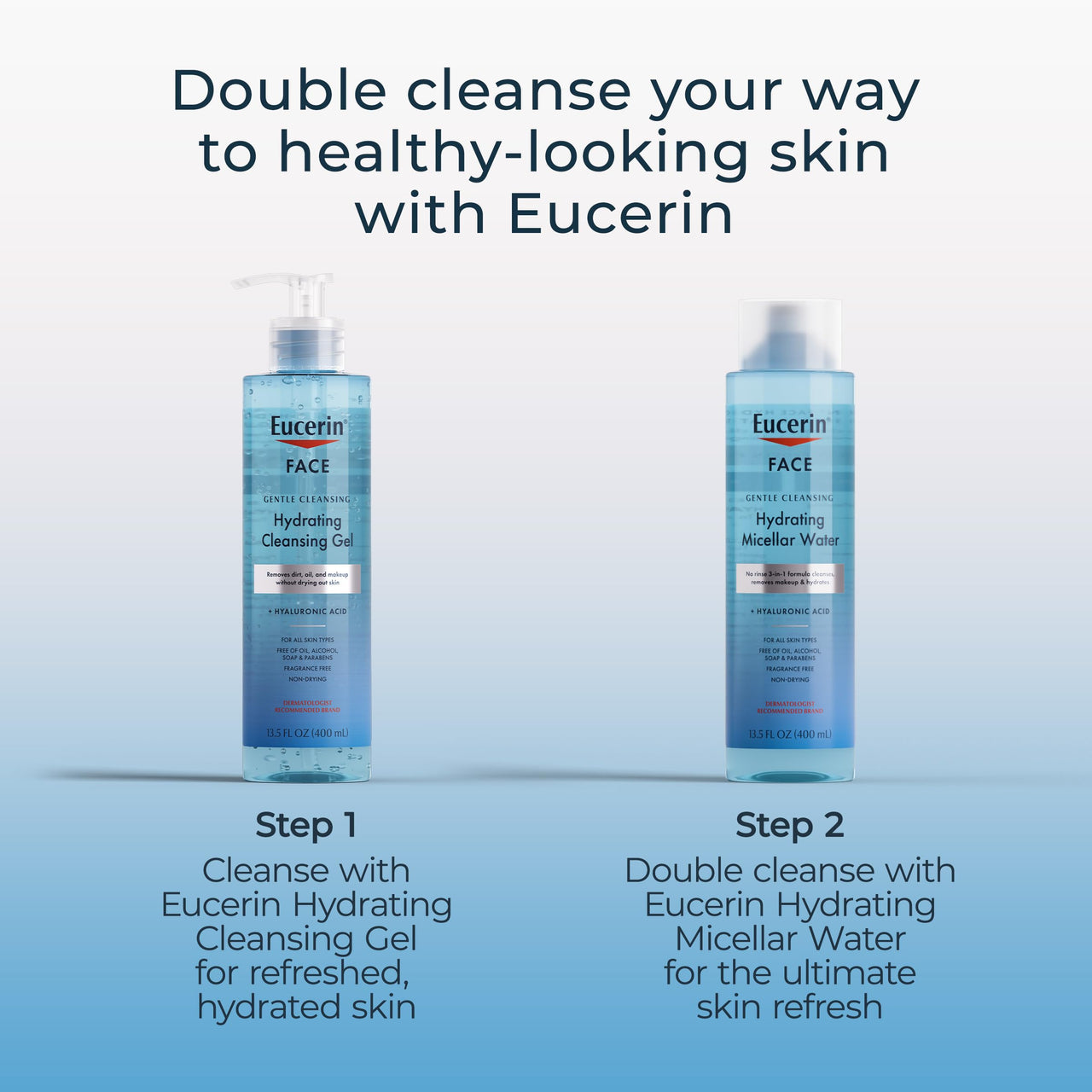 Eucerin Face Gentle Cleansing Hydrating Micellar Water with Hyaluronic Acid, Face Cleanser and Makeup Remover, Fragrance Free and Non-Drying for All Skin Types, 13.5 Fl Oz Bottle