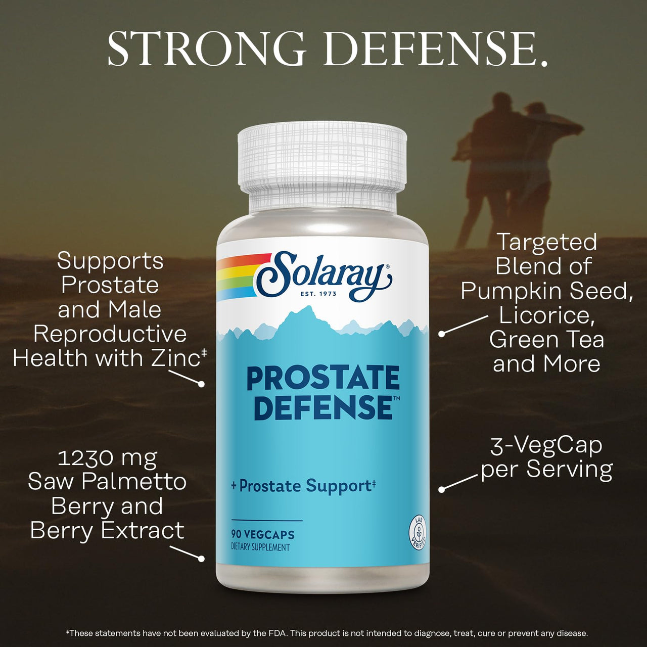 SOLARAY Prostate Defense - Prostate Health Supplements - Men's Wellness Support with Saw Palmetto, Zinc, Nettle, Pumpkin Seed Extract, Green Tea, Licorice - 60-Day Guarantee, 30 Servings, 90 VegCaps