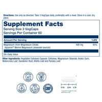 Thumbnail for SOLARAY Magnesium Citrate 400mg - Magnesium Supplement - Bone Health, Muscle, Relaxation and Heart Health Support - Vegan, Gluten Free - 60 Servings, 180 VegCaps