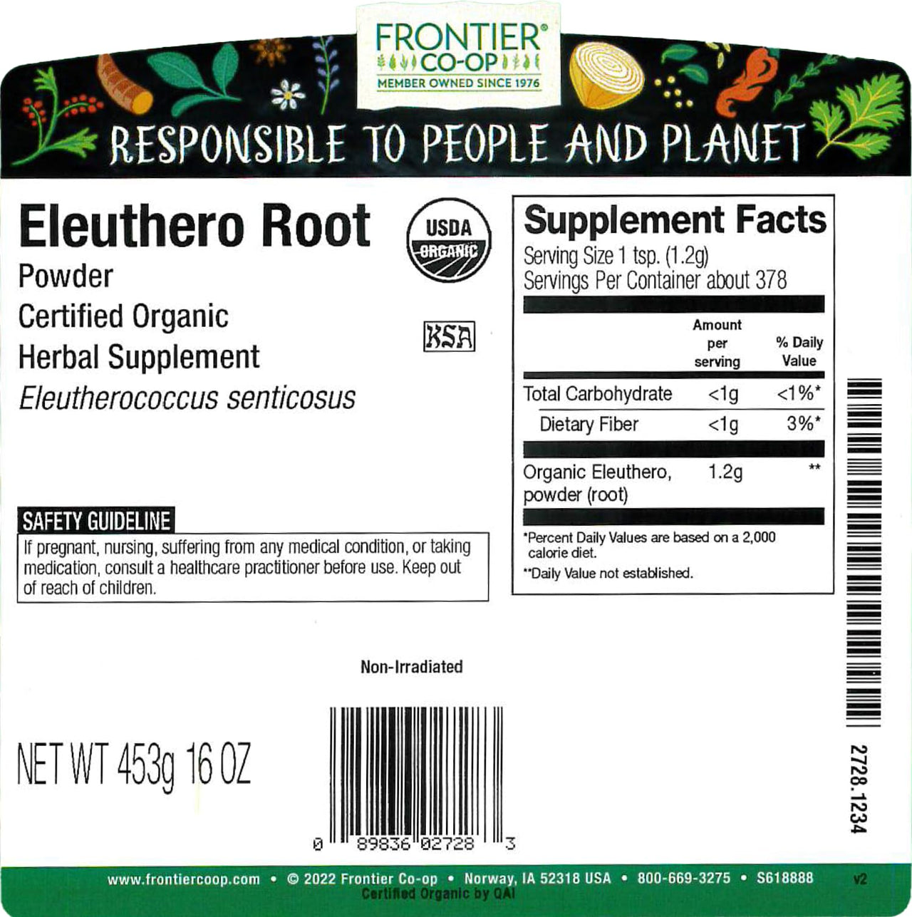 Frontier Co-op Eleuthero Root Powder, Certified Organic, Kosher | 1 lb. Bulk Bag | Eleutherococcus senticosus (Rupr. ex Maxim.) Maxim.