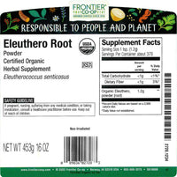 Thumbnail for Frontier Co-op Eleuthero Root Powder, Certified Organic, Kosher | 1 lb. Bulk Bag | Eleutherococcus senticosus (Rupr. ex Maxim.) Maxim.
