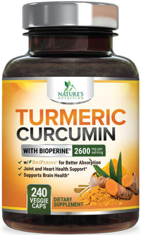 Thumbnail for Turmeric Curcumin Supplement - 2400mg Organic Turmeric Per Serving - 95% Curcuminoids & BioPerine Black Pepper Extract for Best Absorption - Natural Vegan Joint Support, Bottled in USA - 240 Capsules