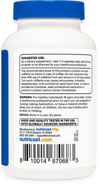 Thumbnail for Nutricost Guarana 1000mg Serving, 150 Vegetarian Capsules - Natural Herbal Brazilian Caffeine Energizer Supplement