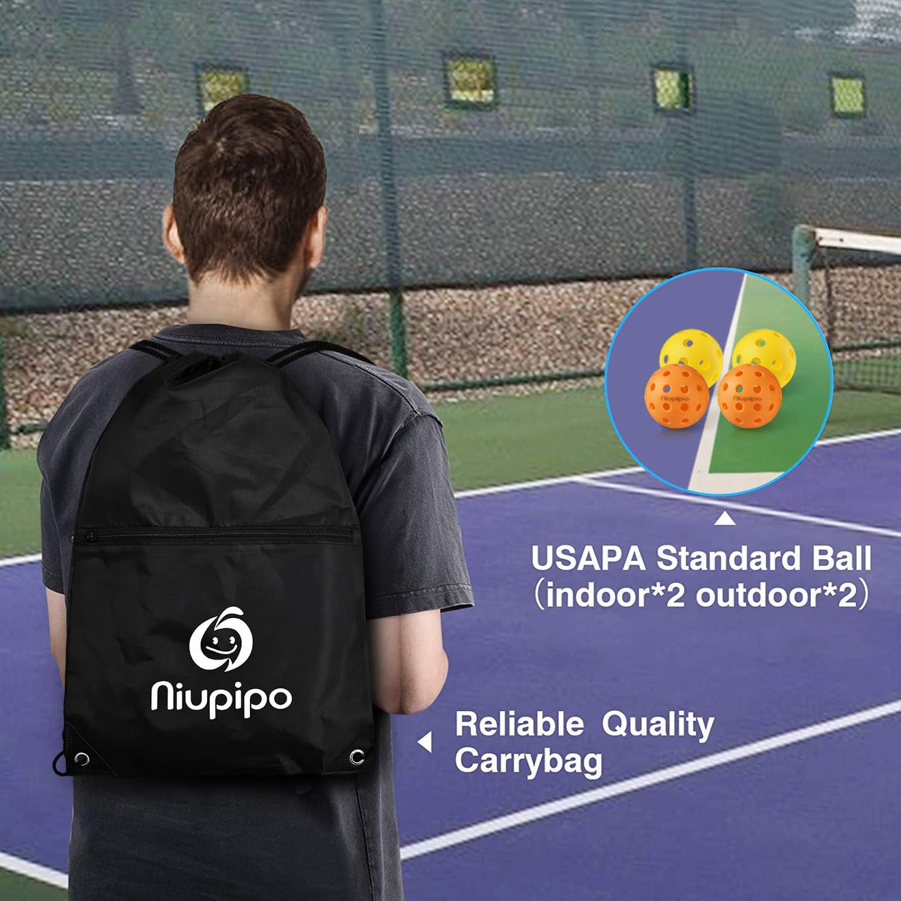 niupipo Pickleball Paddles, Pickleball Paddles Set of 2, Fiberglass Surface, Polypropylene Honeycomb Core, Cushion Grip, Lightweight Pickleball, Portable Carry Bag, White