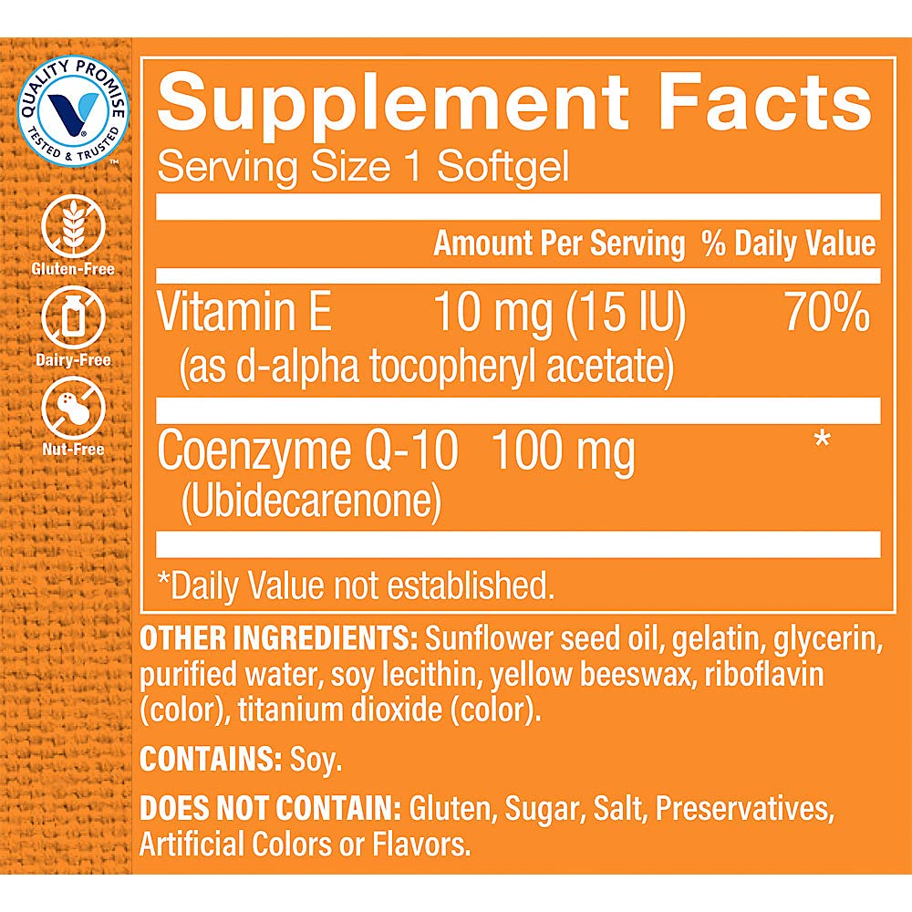 The Vitamin Shoppe CoQ-10 100mg - Heart & Cellular Energy | Ubiquinone Coenzyme Q10 | 30 Softgels | Statin Support