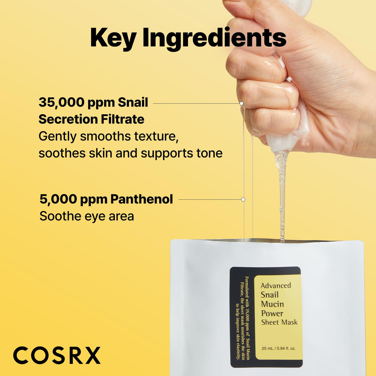 COSRX Snail Mucin Sheet Mask 10 EA with Snail Mucin Serum, Hydrating Face Sheet Masks for Dry & Sensitive Skin, Korean Face Mask for Self Care, Korean Skin Care
