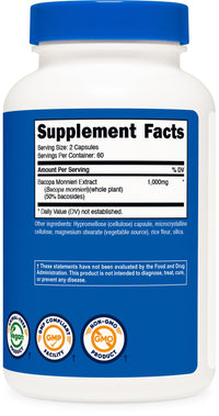 Thumbnail for Nutricost Bacopa Monnieri 1,000mg, 120 Capsules (60 Servings) - Non-GMO, Gluten Free, and Vegetarian Friendly