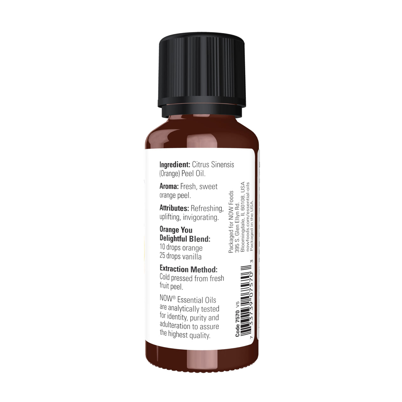 NOW Essential Oils, Orange Oil, Uplifting Aromatherapy Scent, Cold Pressed, 100% Pure, Vegan, Child Resistant Cap, 1-Ounce