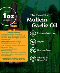 Thumbnail for Herb Pharm Mullein Garlic Herbal Oil - contains Calendula, Garlic, Mullein flower, St. John's Wort, Olive Oil, 1 Ounce