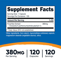 Thumbnail for Nutricost Feverfew Capsules 380mg, 120 Capsules, Vegetarian Friendly, Non-GMO & Gluten Free