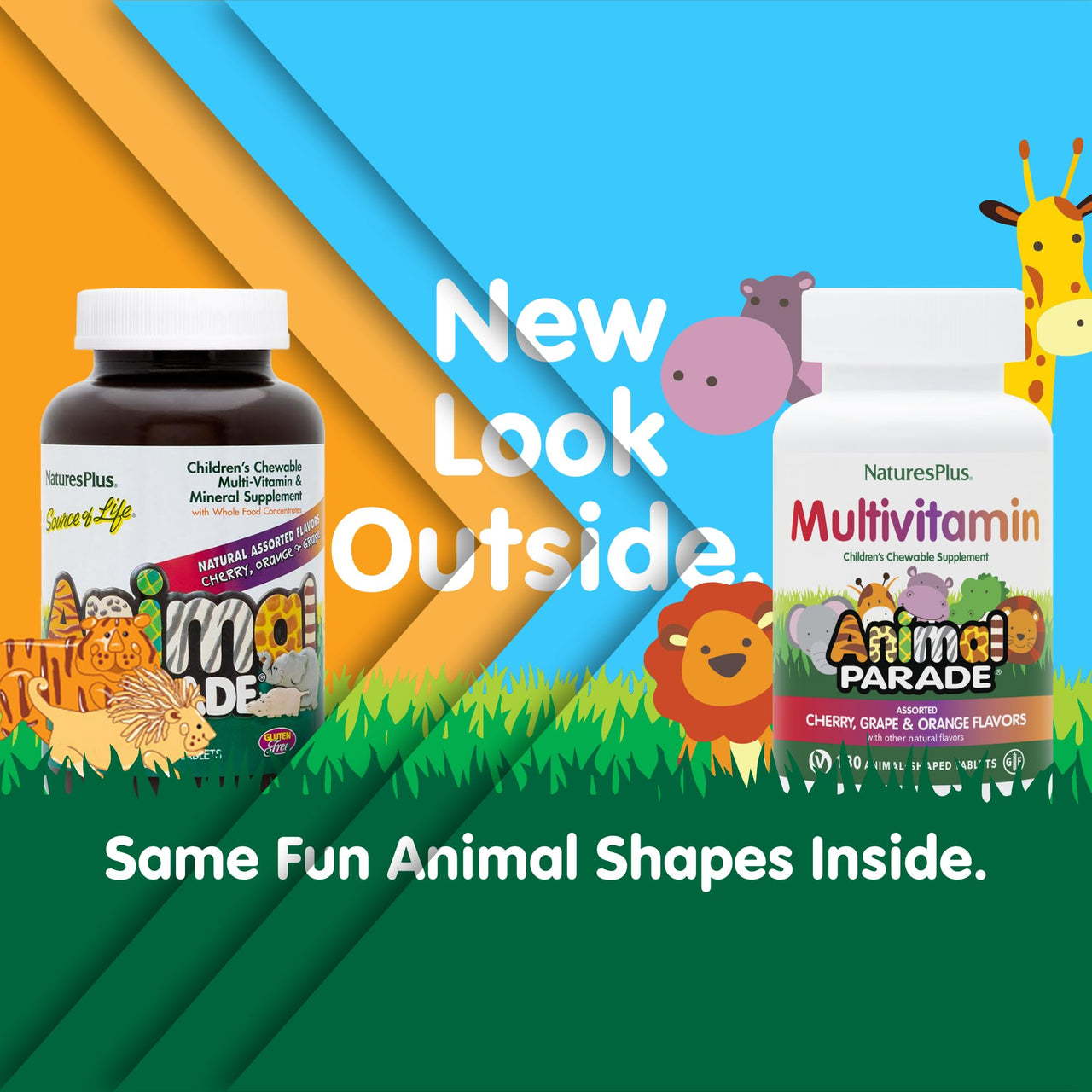 NaturesPlus Animal Parade Children's Chewable Multivitamin - 180 Animal-Shaped Tablets - Natural Assorted Flavors - Vegetarian, Gluten Free - 90 Servings