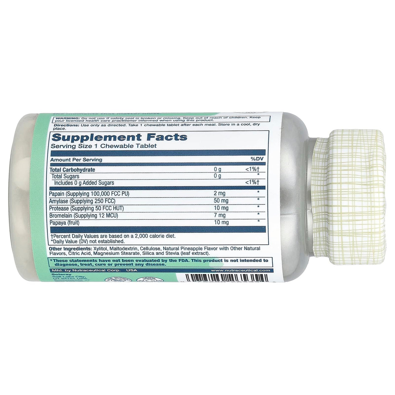 SOLARAY Papaya Enzyme Chewables for Digestive Support - Pineapple (90 Chewables)